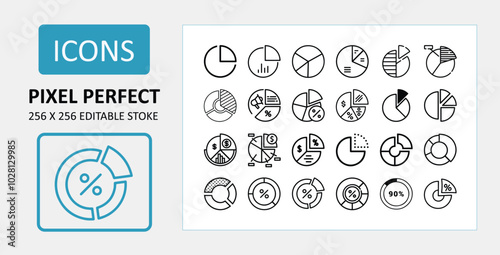 Pie chart icon set vector