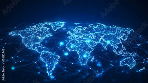 A World Map Rendered as a Blue Network of Connected Lines and Glowing Points