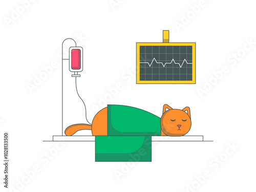 Cat gets treatment in hospital. Cats illustration. Flat vector illustration.