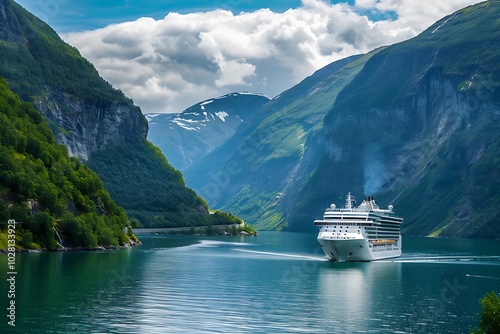 Cruise ship in the fjord. Norway Scandinavia.