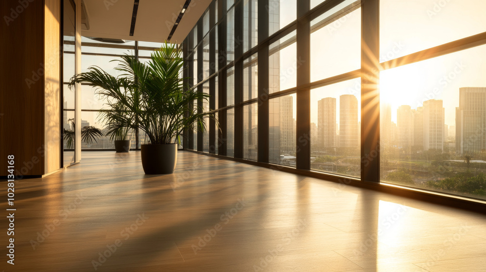 Fototapeta premium Photorealistic Morning Office Scene with Natural Light and Sharp Focus