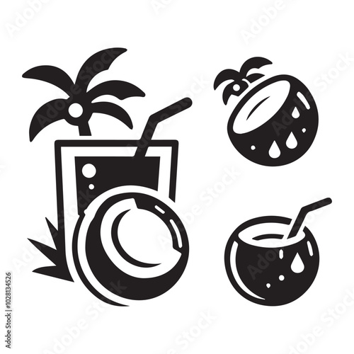 Coconut juice icon for shop. Vector illustration