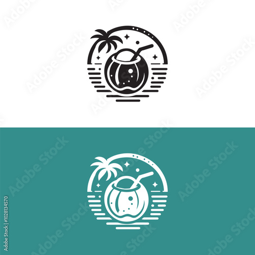 Minimalist coconut logo. Coconut juice icon for shop. Vector illustration