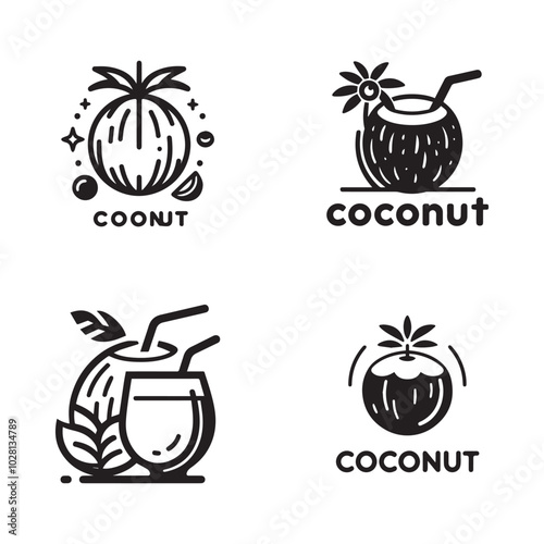 Minimalist coconut logo icon. Coconut juice icon for shop. Vector illustration