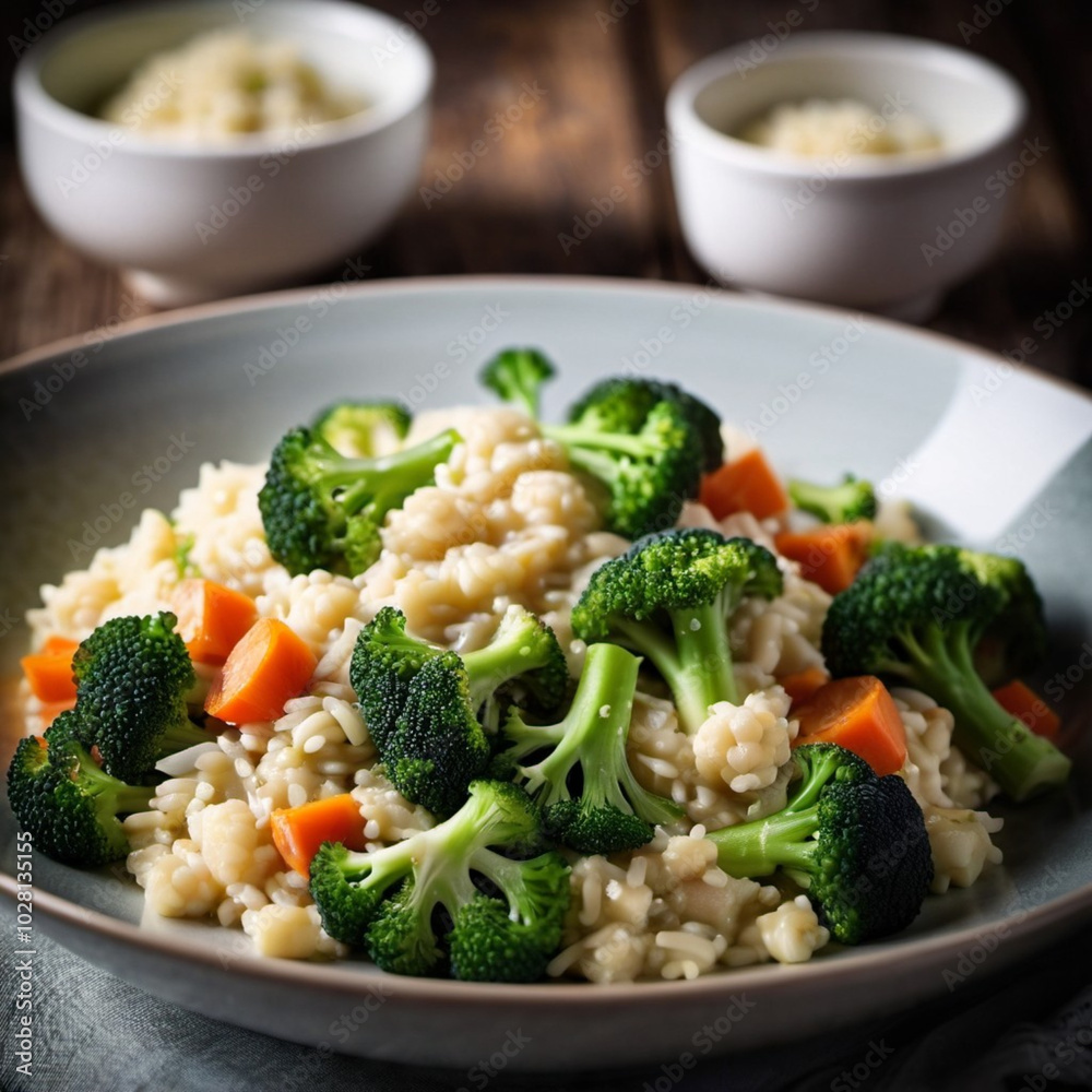 A hearty risotto features vibrant broccoli, cauliflower, and carrots, creating a colorful and nutritious dish perfect for any meal. This comforting food showcases wholesome ingredients. Generative AI A hearty risotto features vibrant broccoli, cauliflower, and carrots, creating a colorful and nutritious dish perfect for any meal. This comforting food showcases wholesome ingredients. Generative AI
