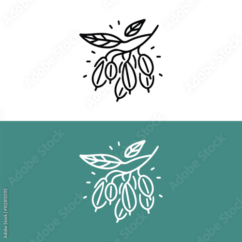 Minimalist goji berry logo. Fruits shop icon. Simple outline logo