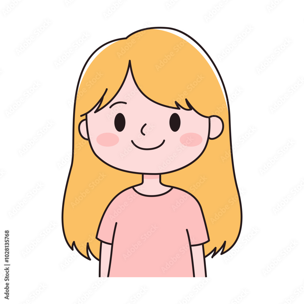 Cute Beautiful Young Girl Cartoon Character with Smiling Expression Cute Beautiful Young Girl Cartoon Character with Smiling Expression