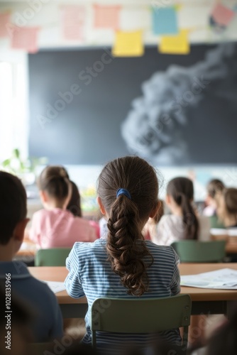 Classroom teaching students about natural disasters and safety measures, kids engaging in activities related