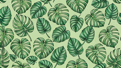 A vibrant summer pattern featuring seamless Monstera leaves, perfect for fashion and design. Ideal for tropical themes, enhancing clothing and decor with fresh, lively aesthetics.