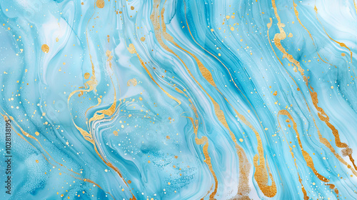 Colorful pastel marble in gold and white blue and few gold line inside background