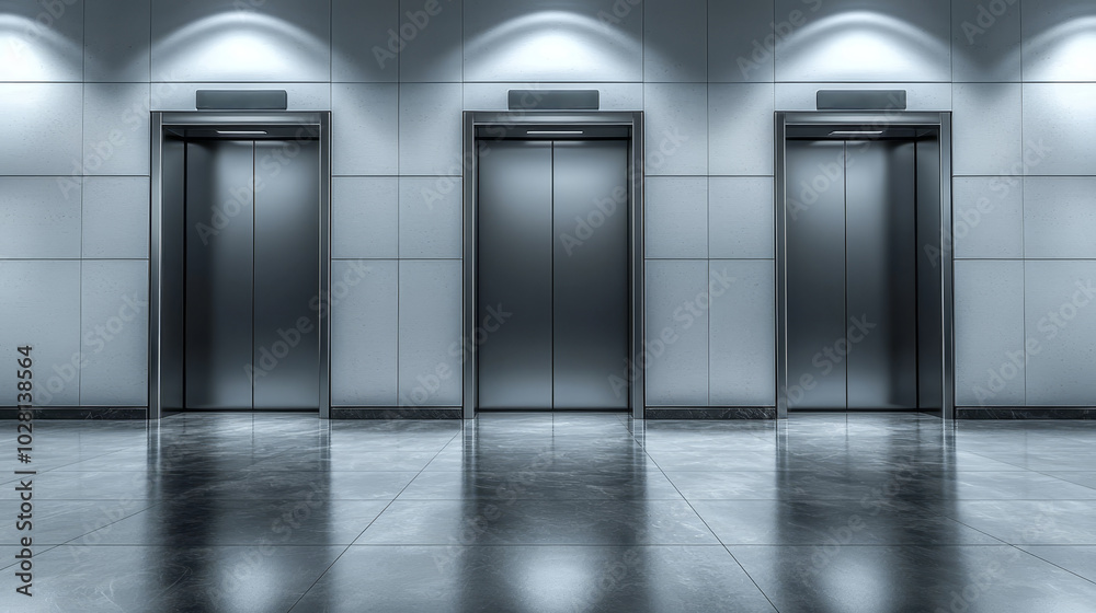 Fototapeta premium Sleek Modern Elevator Doors in Minimalist Space