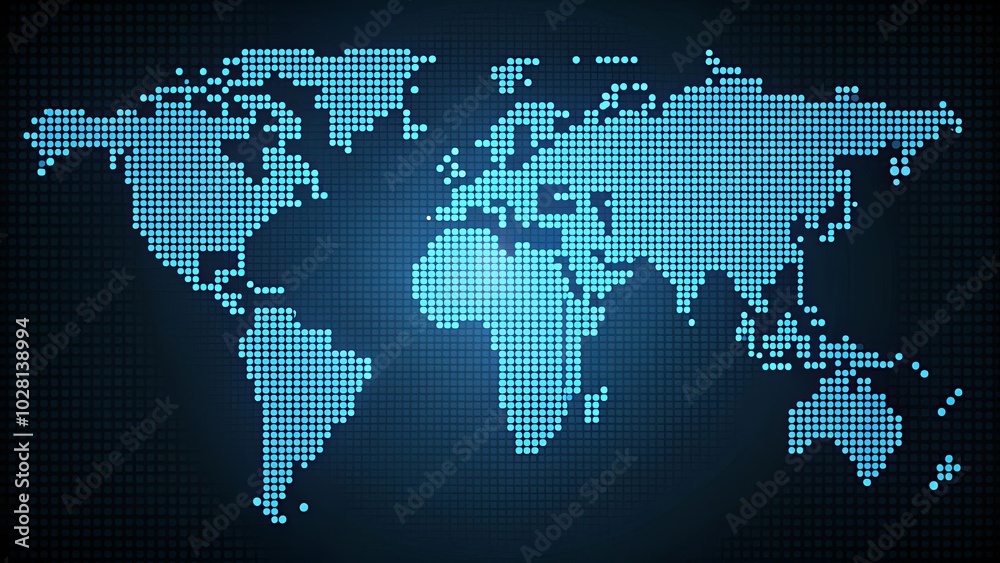 A luminous world map crafted from a mosaic of luminous blue dots, evoking a digital landscape of global connection. A luminous world map crafted from a mosaic of luminous blue dots, evoking a digital landscape of global connection.