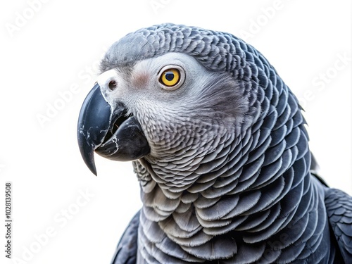 Grey Parrot Isolated on Transparent Background with Copy Space for Creative Design photo