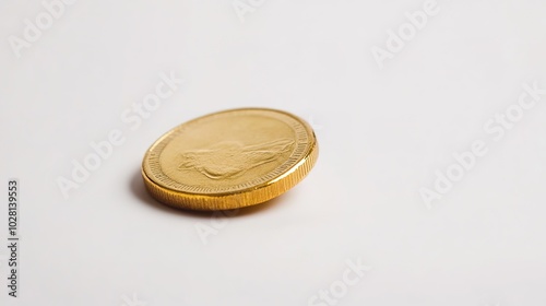 Gold coin money stacked on a white background, symbolizing wealth, investment, and financial stability. The image features a clean, minimalistic layout, focusing on the glimmering gold coins, 