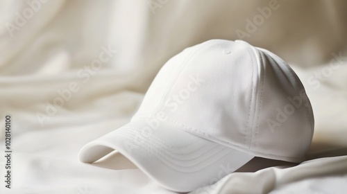 A simple, white cap with a clean design, featuring a smooth, minimalistic appearance. The cap is unembellished, offering a classic look that can be adapted for various uses such as sports, fashion,  photo