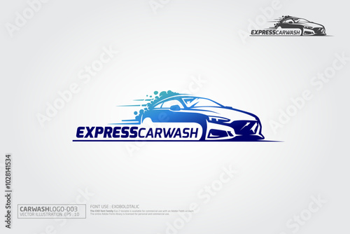 Express Car Wash Vector Logo Illustration. Car Wash Bubbles Service Logo Template. 