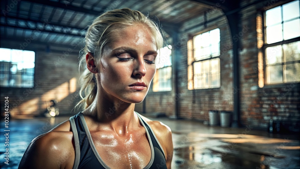 The Determination in Her Eyes Reflects a Commitment to Pushing Past Limits, Her Body Gleaming with Sweat, a Testament to Hard Work and Unwavering Dedication The Determination in Her Eyes Reflects a Commitment to Pushing Past Limits, Her Body Gleaming with Sweat, a Testament to Hard Work and Unwavering Dedication