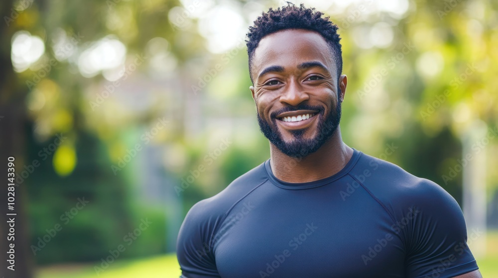 Smiling African American man in fitness wear, showing a happy, athletic man in stylish sportswear, symbolizing energy, wellness, and positivity through fitness and healthy living. Smiling African American man in fitness wear, showing a happy, athletic man in stylish sportswear, symbolizing energy, wellness, and positivity through fitness and healthy living.