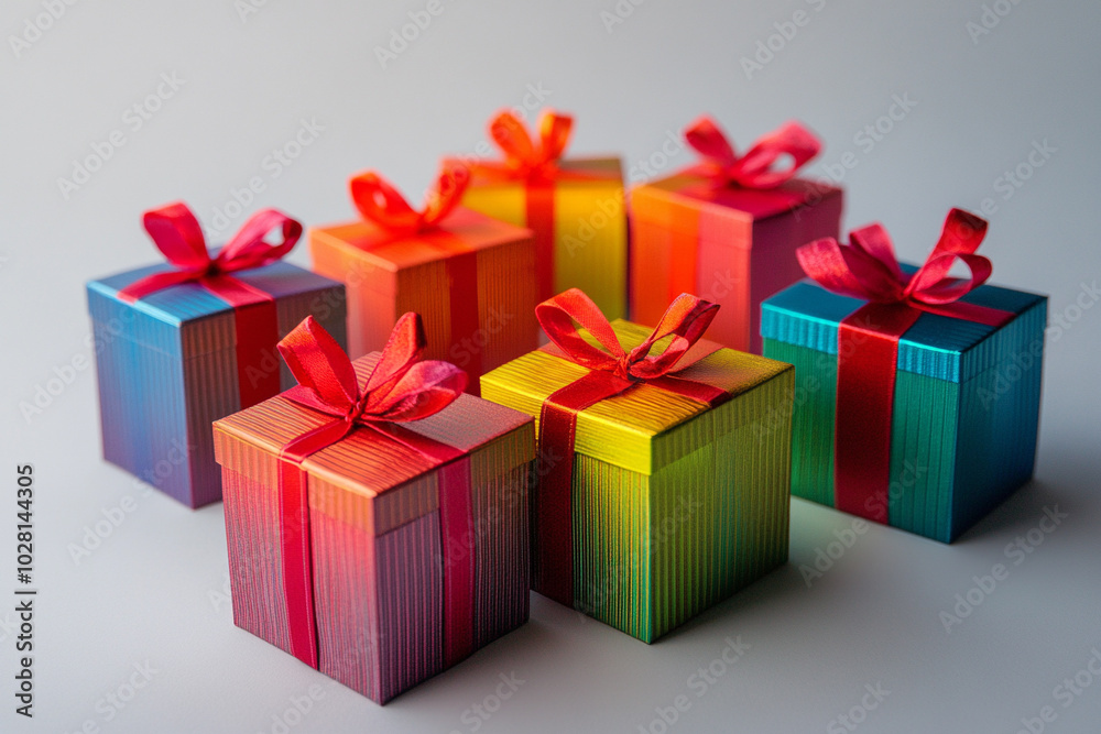 rainbow colors gift boxes elegantly tied with a red ribbon rainbow colors gift boxes elegantly tied with a red ribbon
