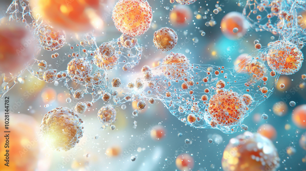 Abstract Cellular Structure in Blue and Orange Hues Abstract Cellular Structure in Blue and Orange Hues