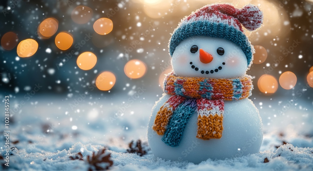 Cute snowman in snowy setting Cute snowman in snowy setting
