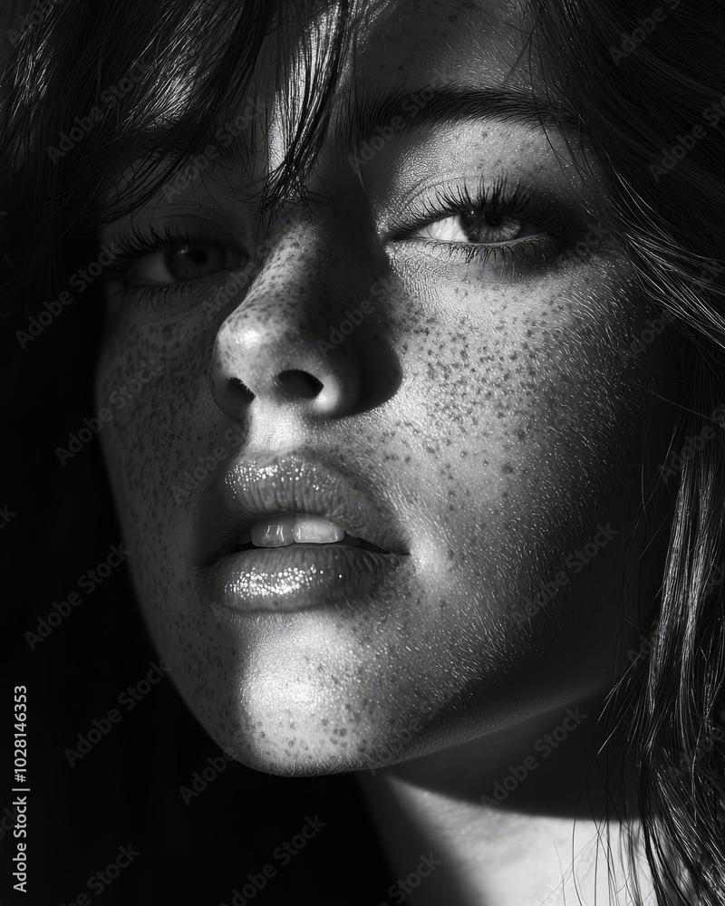 Close-Up Portrait of a Young Woman in Black and White Close-Up Portrait of a Young Woman in Black and White