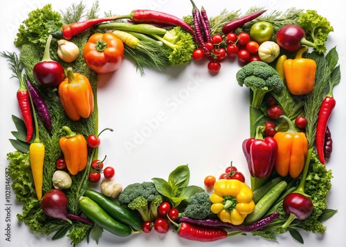 Ornate Vegetable Frame on White Background for Stunning Candid Photography