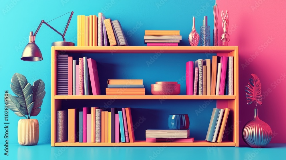 Colorful Bookshelf with Neatly Arranged Books Colorful Bookshelf with Neatly Arranged Books