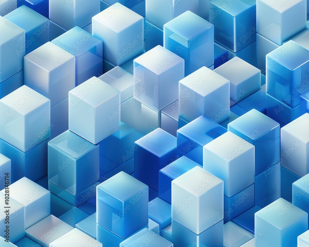 Abstract blue and white cubes. AI. Abstract blue and white cubes. AI.
