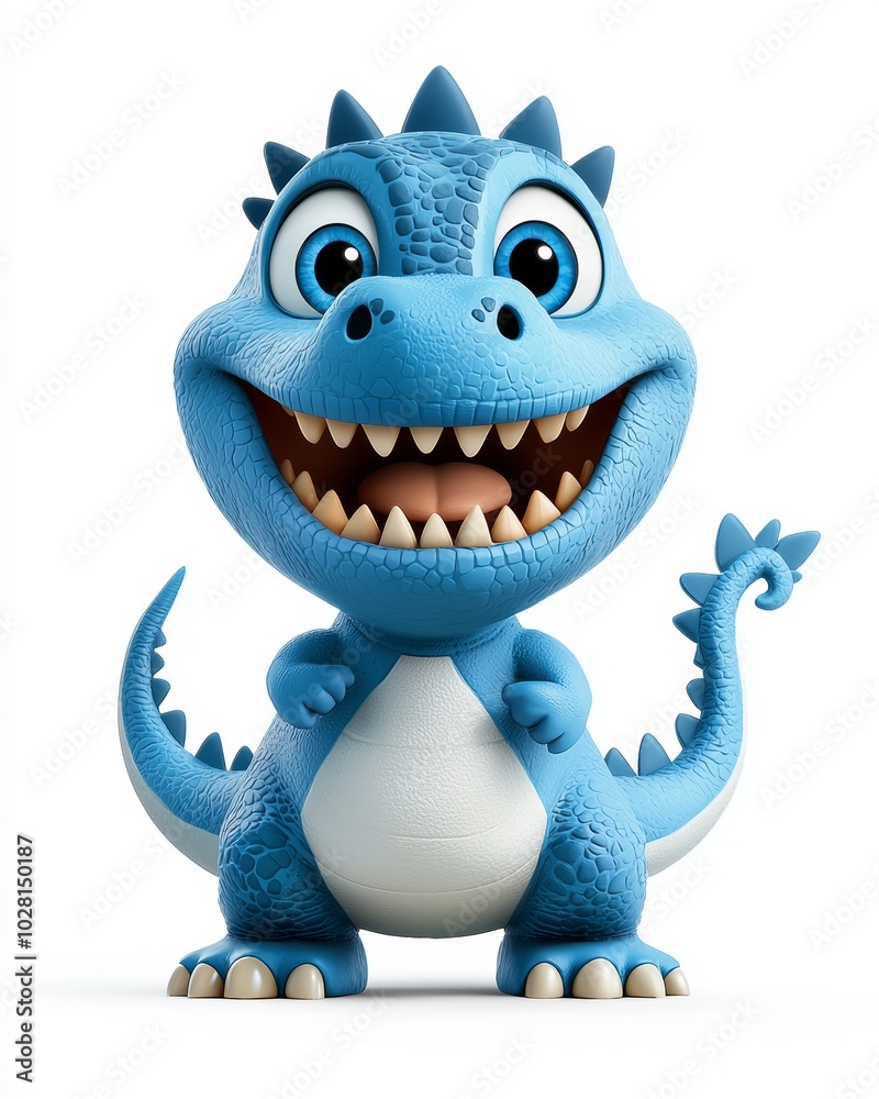 Fototapeta premium Cute Blue Dinosaur with Big Friendly Smile