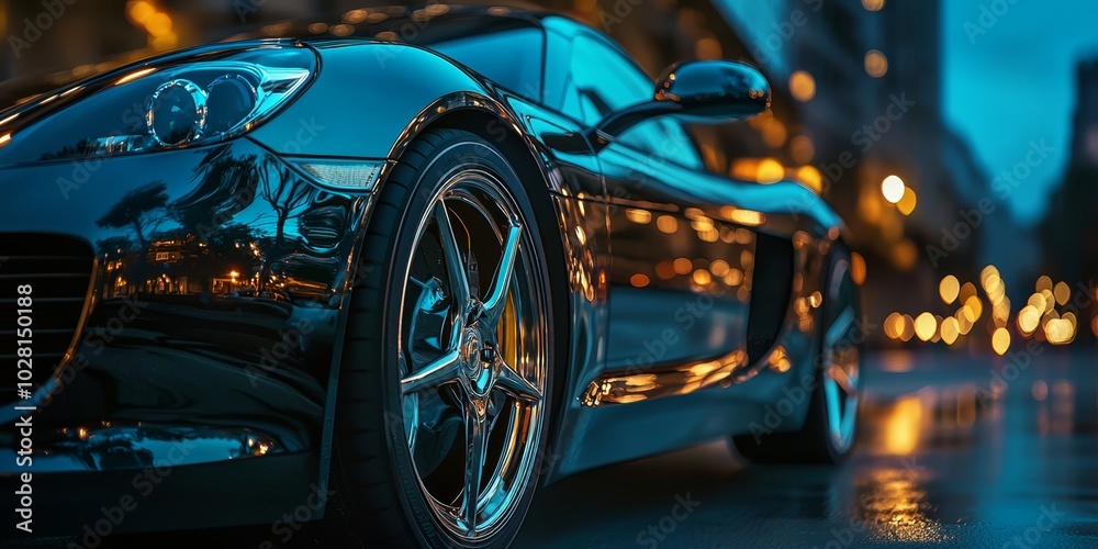 Fototapeta premium Sleek Sports Car Reflected in Side Mirror Close-Up