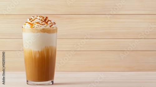 Creamy Layered Coffee Drink with Caramel Topping