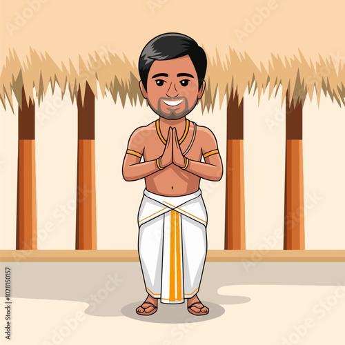 Traditional man greeting with folded hands.