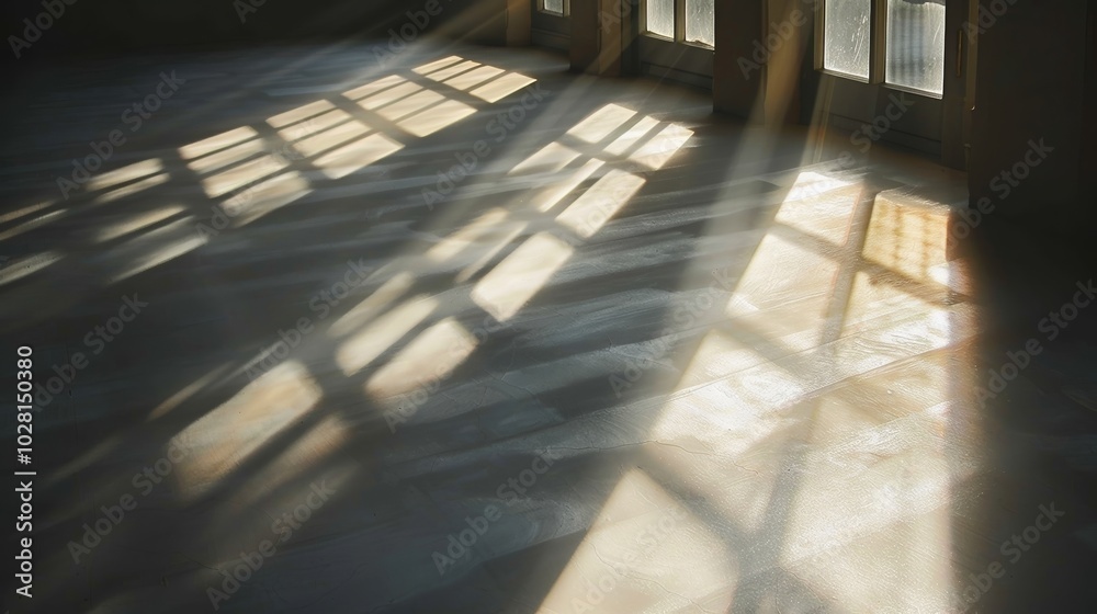 Obraz premium Wallpaper Sun rays coming in through the windows are drawing geometric shapes on the floor