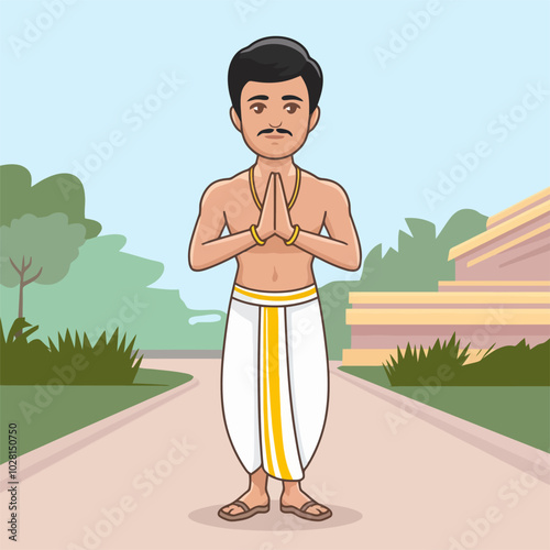 Traditional man greeting with folded hands.