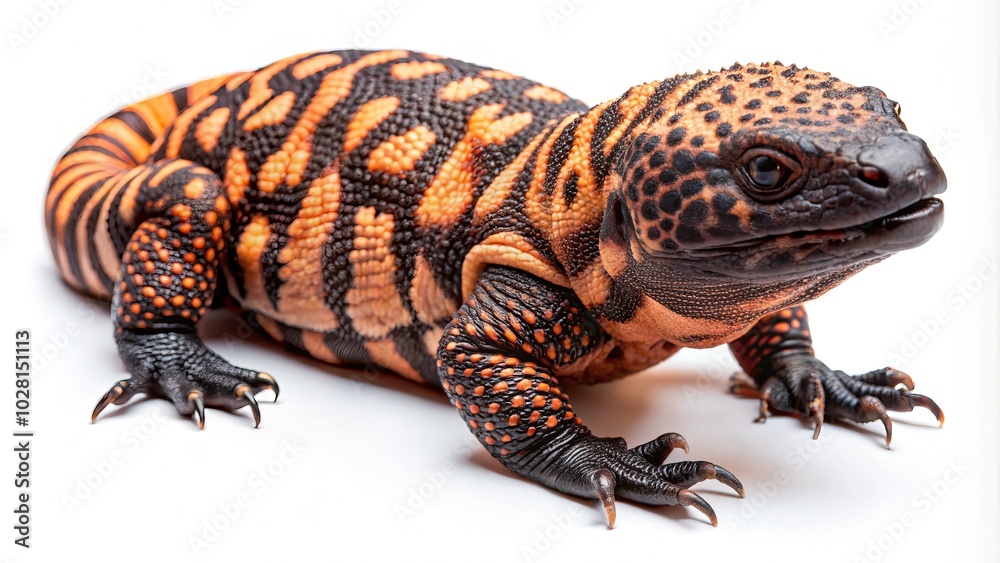 Obraz premium Gila Monster Full Body on White Background - Captivating Urban Exploration Photography of Unique Reptile Species in Detail for Nature Enthusiasts and Wildlife Lovers