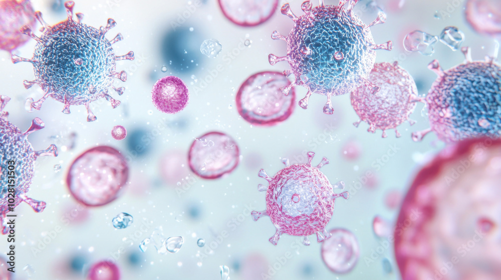 3D Render of Viruses in a Fluid 3D Render of Viruses in a Fluid