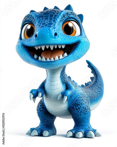 Adorable Cartoon Dinosaur with Blue Skin