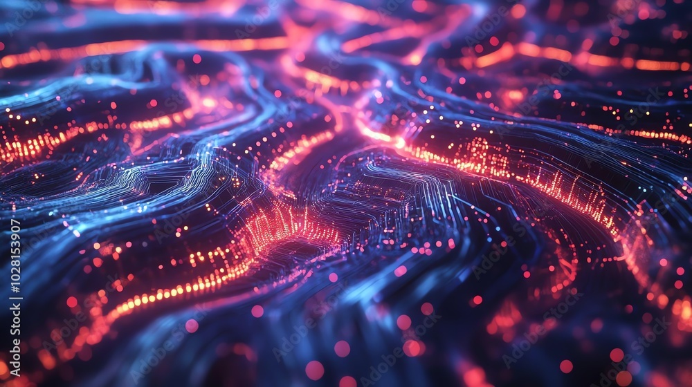 Abstract digital landscape with neon lights Abstract digital landscape with neon lights