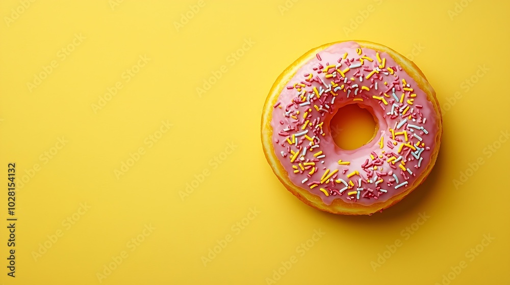 Donut on yellow background Top view Copy space : Generative AI Donut on yellow background Top view Copy space : Generative AI