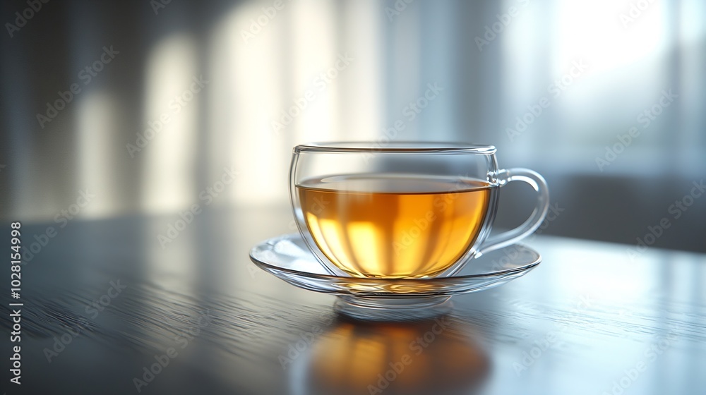 Tea in glass cup Grey background Close up Copy space : Generative AI Tea in glass cup Grey background Close up Copy space : Generative AI