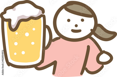 ビールジョッキを持つ笑顔の女性