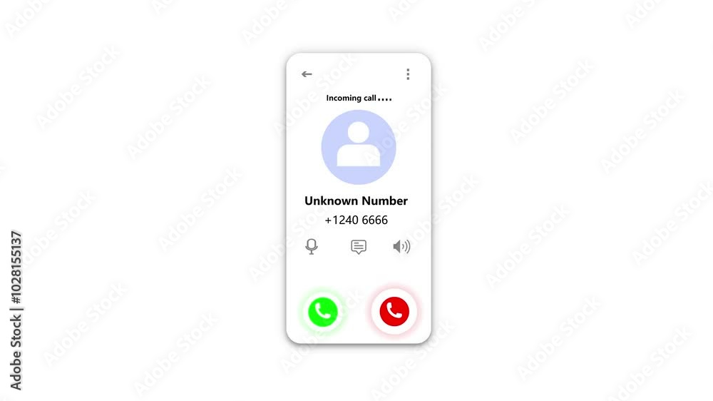 Incoming call on mobile phone, unknown number incoming call animation video with drop shadow on white background. Incoming call on mobile phone, unknown number incoming call animation video with drop shadow on white background.