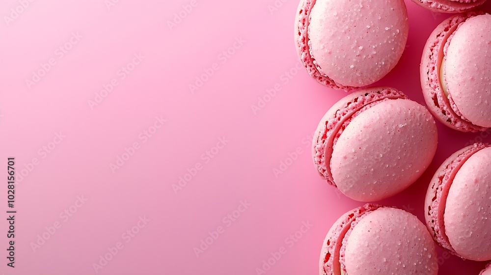 Macaroons dessert on pink background Copy space Top view : Generative AI Macaroons dessert on pink background Copy space Top view : Generative AI