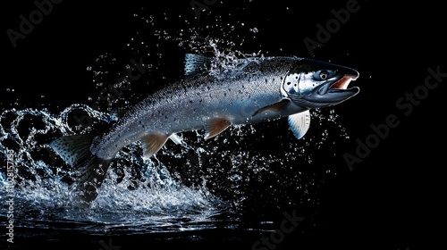 salmon fish jumping with splashing in water photo