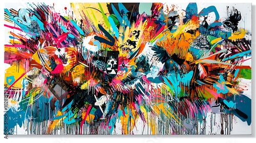 Abstract Colorful Acrylic Painting with Drip Effects