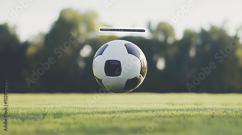 Dynamic digital concept of a soccer ball with a web browser interface flying over it. This modern and abstract design symbolizes the fusion of sports and technology, perfect for illustrating online 