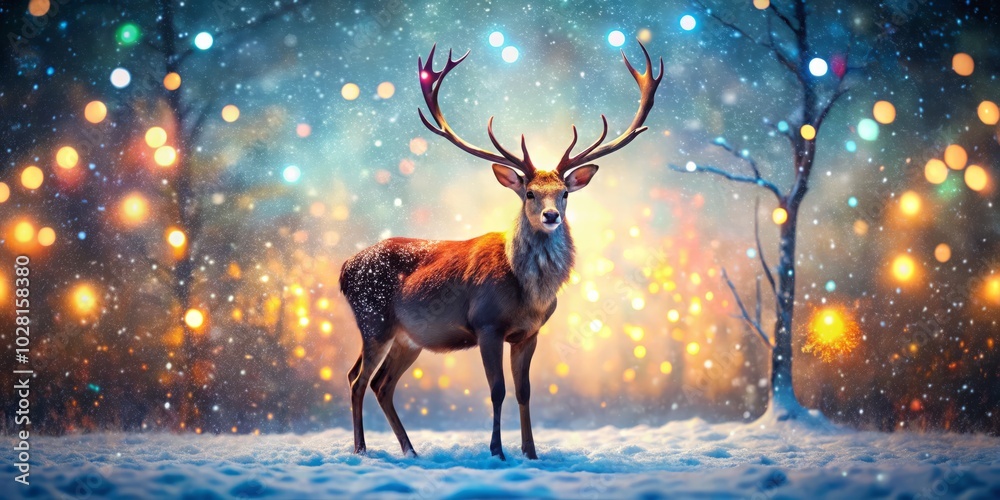 Magical Christmas Reindeer Background with Bokeh Effect for Festive Wallpaper, Winter Wonderland Aesthetic, Cozy Holiday Decor, and Enchanting Seasonal Imagery