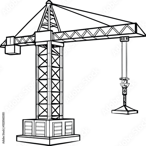 Building cranes line art illustration on white background.