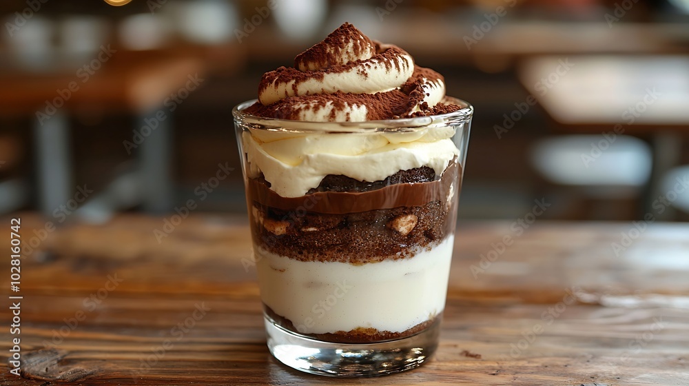 Tiramisu dessert in glass on table onfectionery shop menu Grey background : Generative AI Tiramisu dessert in glass on table onfectionery shop menu Grey background : Generative AI